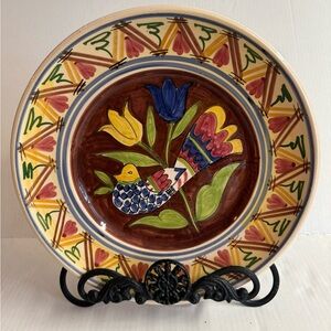 Pottery Barn LAMAS Brown dove pottery plate hand painted in Italy.Wall hanging.